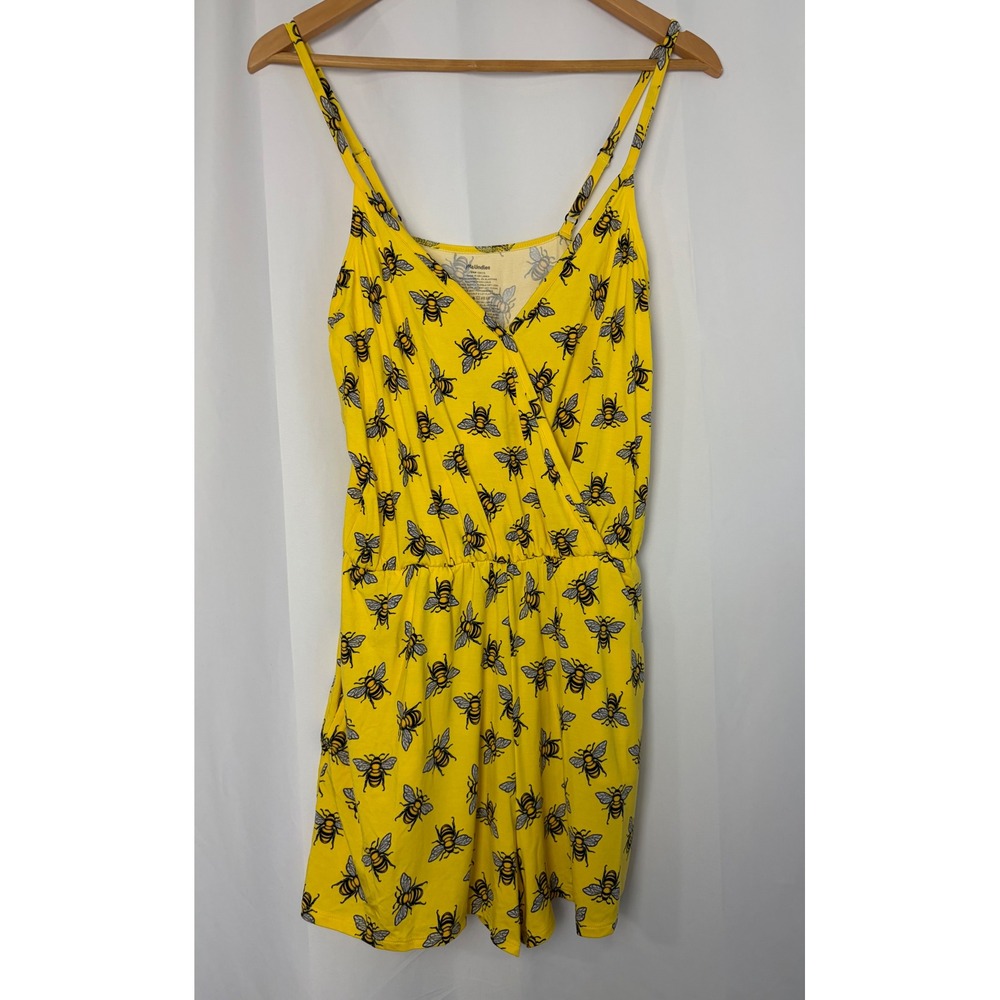 MeUndies‎ Womens Yellow Bumblebee Print Romper Surplice Wrap Neck Size Medium